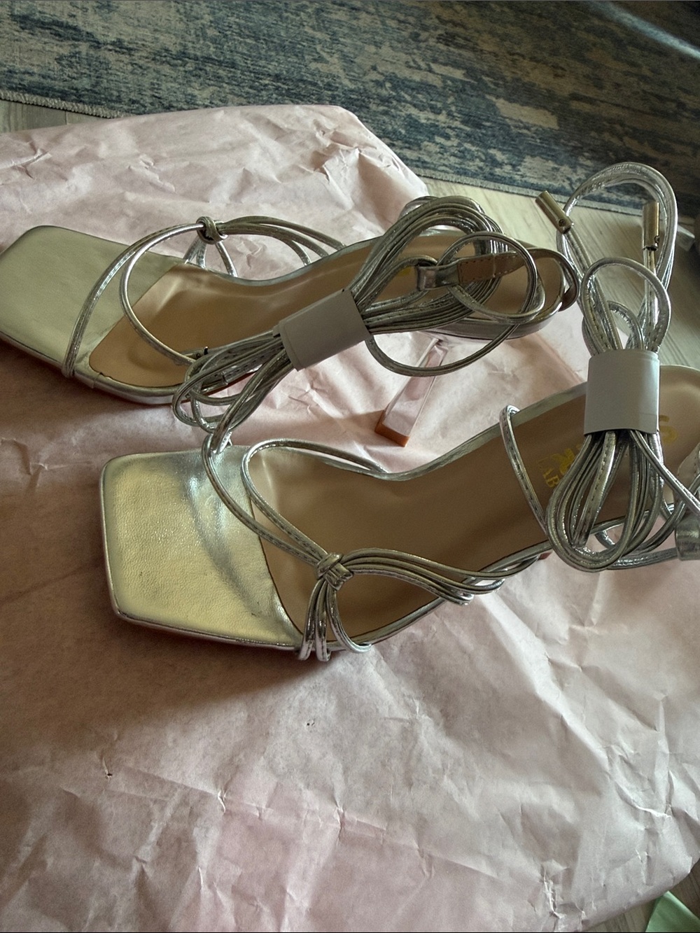 Silver Strappy Lace-Up Women's Heeled Sandals